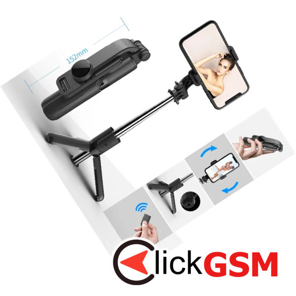 Techsuit - Mini Selfie Stick (L11) - Stable Tripod with Bluetooth Self Timer, 360 Rotation, 73cm - Black