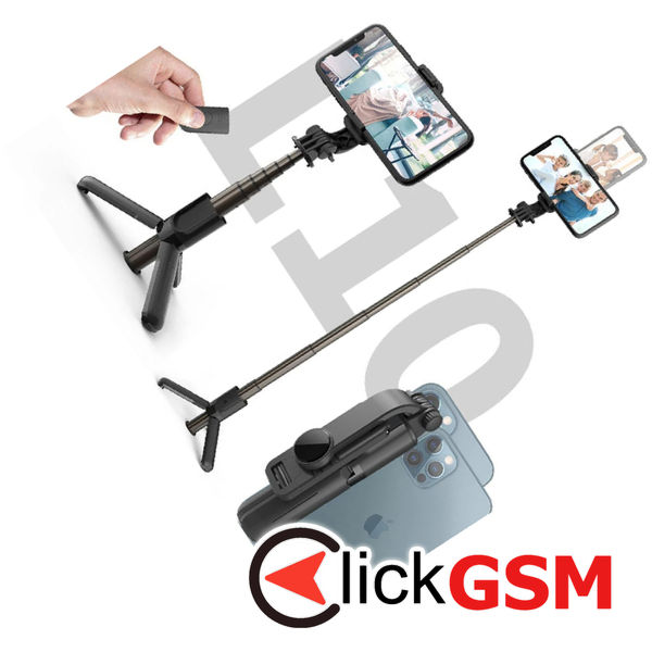 Techsuit - Mini Selfie Stick (L10) - Stable Tripod with Bluetooth Remote Control, 360 Rotation, Aluminium Alloy, 68cm - Black
