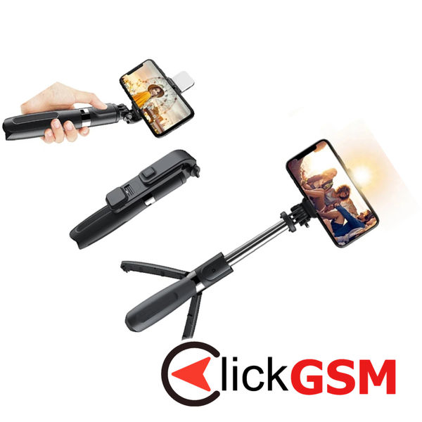 Techsuit - Selfie Stick (L02s) - Stable Tripod with Bluetooth Remote Control and Fill Light, Stainless Steel, 104cm - Black