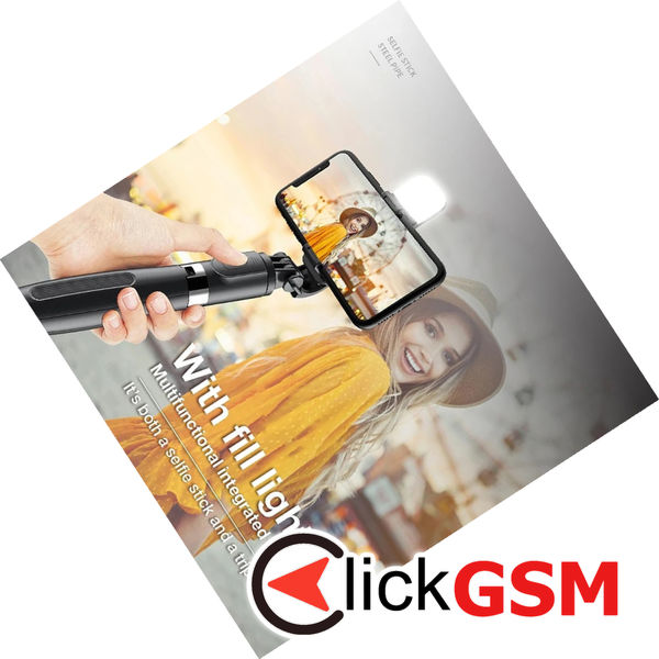 Techsuit - Selfie Stick (L02s) - Stable Tripod with Bluetooth Remote Control and Fill Light, Stainless Steel, 104cm - Black