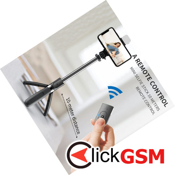 Techsuit - Selfie Stick (L02s) - Stable Tripod with Bluetooth Remote Control and Fill Light, Stainless Steel, 104cm - Black