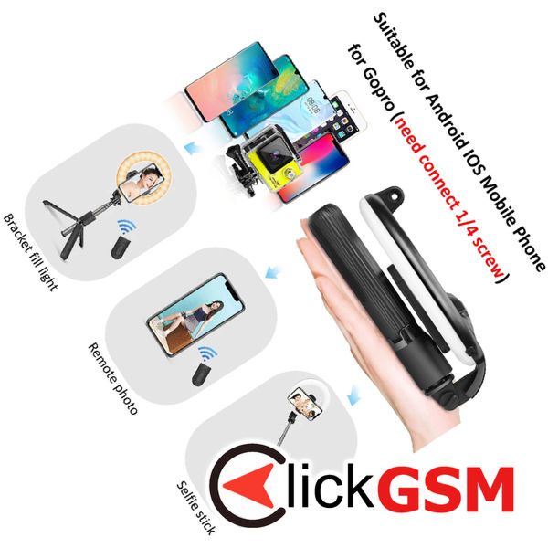 Techsuit - Selfie Stick (L07) - Stable Tripod with Bluetooth Remote Control and Beauty Ring Light, 90cm - Black