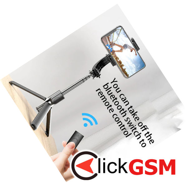 Techsuit - Selfie Stick (L08) - Stable Gimbal/Tripod with Bluetooth Remote Control, 360 Rotation, 86cm - Black