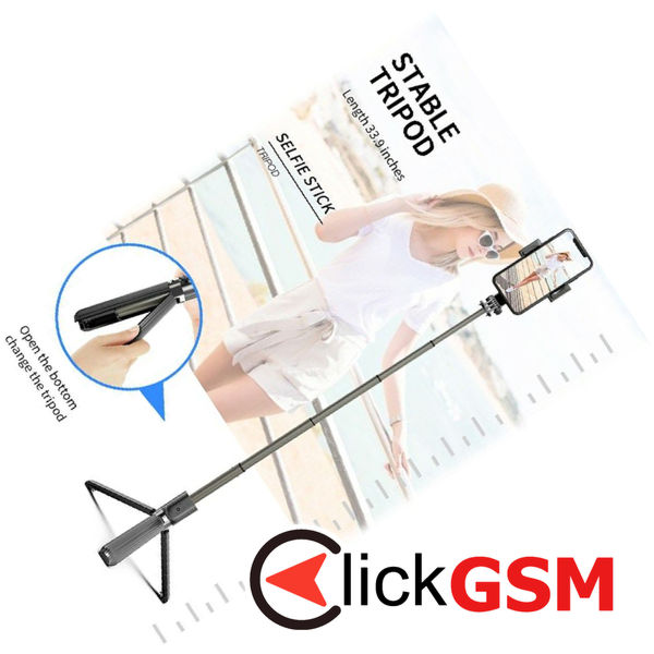 Techsuit - Selfie Stick (L08) - Stable Gimbal/Tripod with Bluetooth Remote Control, 360 Rotation, 86cm - Black