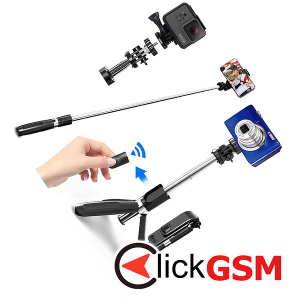 Techsuit - Selfie Stick (L02) - Stable Tripod with Bluetooth Remote Control, GoPro Compatible, 360 Rotation, 100cm - Black