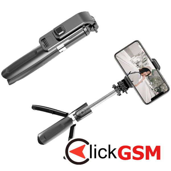 Techsuit - Selfie Stick (L02) - Stable Tripod with Bluetooth Remote Control, GoPro Compatible, 360 Rotation, 100cm - Black