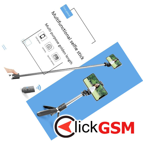 Techsuit - Selfie Stick (L02) - Stable Tripod with Bluetooth Remote Control, GoPro Compatible, 360 Rotation, 100cm - Black