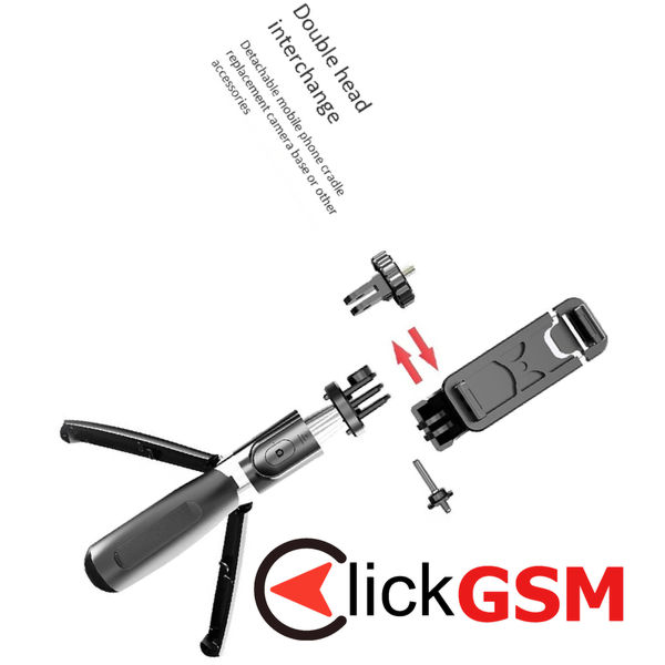 Techsuit - Selfie Stick (L02) - Stable Tripod with Bluetooth Remote Control, GoPro Compatible, 360 Rotation, 100cm - Black