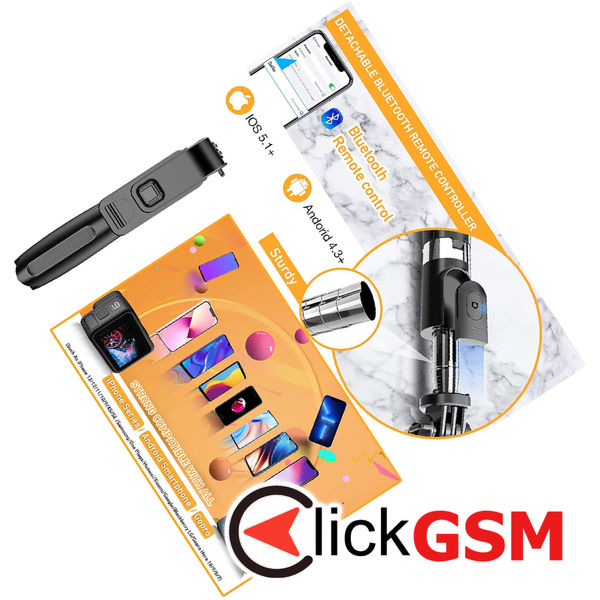 Techsuit - Selfie Stick (L02) - Stable Tripod with Bluetooth Remote Control, GoPro Compatible, 360 Rotation, 100cm - Black