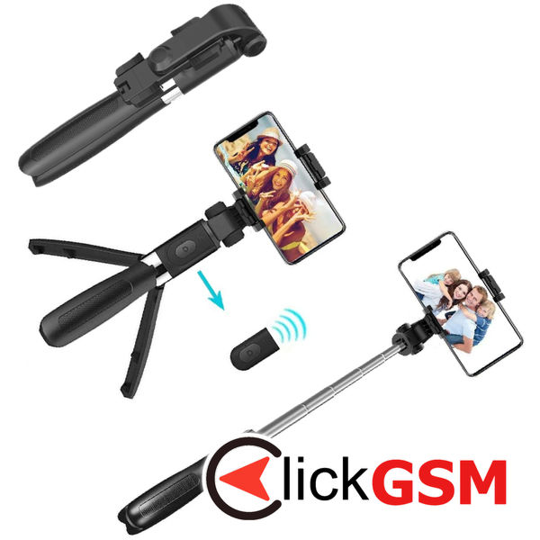 Techsuit - Selfie Stick (L01) - Tripod Stable Mount with Extendable Arm, Bluetooth Remote Control, 70cm - Black
