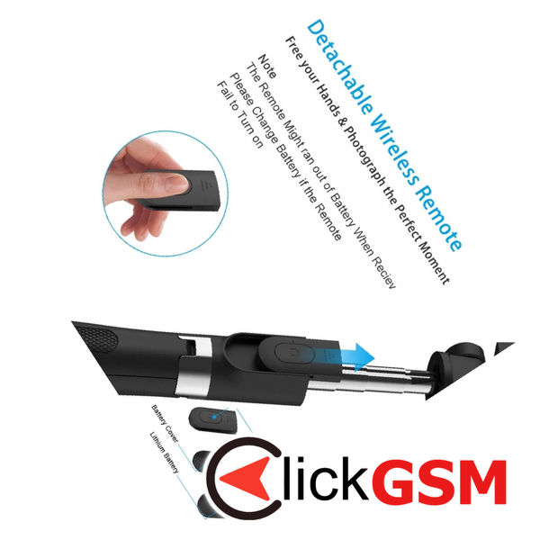 Techsuit - Selfie Stick (L01) - Tripod Stable Mount with Extendable Arm, Bluetooth Remote Control, 70cm - Black