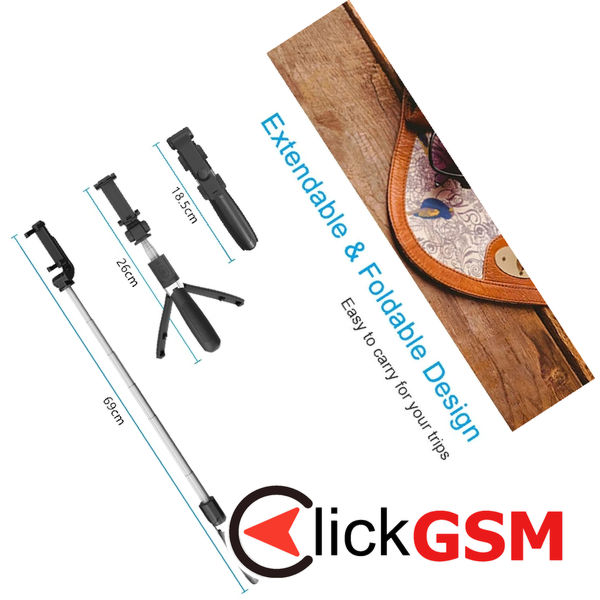 Techsuit - Selfie Stick (L01) - Tripod Stable Mount with Extendable Arm, Bluetooth Remote Control, 70cm - Black