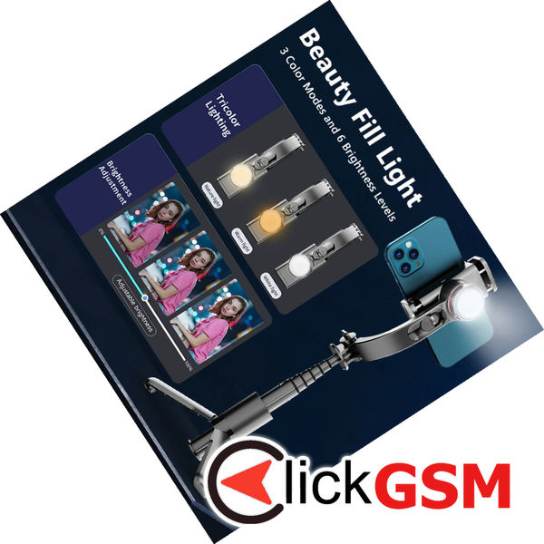 Techsuit - Selfie Stick (L18sMini) - Stable Gimbal/Tripod with Bluetooth Remote Control, Fill Light, 360 Rotation, 70cm - Black