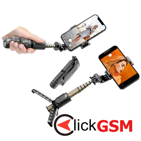 Techsuit - Mini Selfie Stick (Q10) - Stable Gimbal/Tripod with Bluetooth Remote Control, Fill Light, 360 Rotation, 68cm - Black