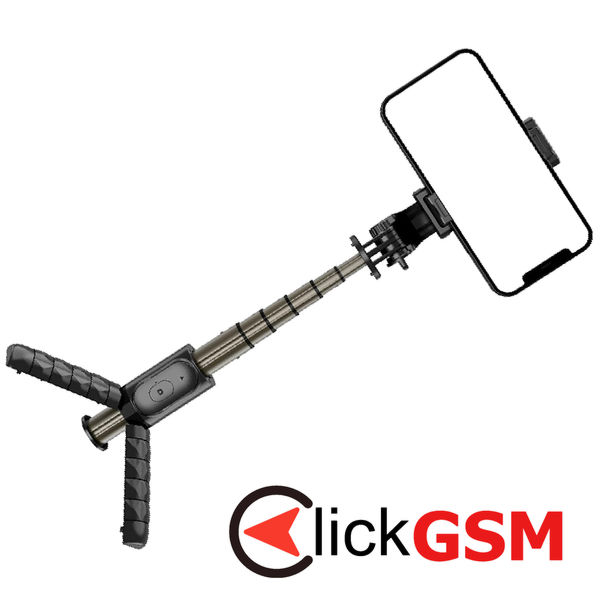 Techsuit - Mini Selfie Stick (Q10) - Stable Gimbal/Tripod with Bluetooth Remote Control, Fill Light, 360 Rotation, 68cm - Black