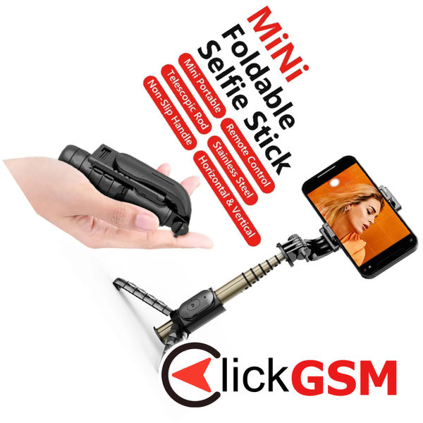 Techsuit - Mini Selfie Stick (Q10) - Stable Gimbal/Tripod with Bluetooth Remote Control, Fill Light, 360 Rotation, 68cm - Black