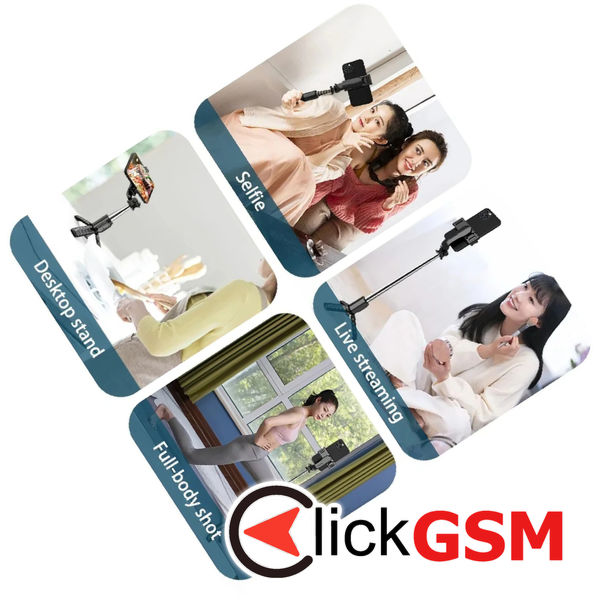 Techsuit - Mini Selfie Stick (Q10) - Stable Gimbal/Tripod with Bluetooth Remote Control, Fill Light, 360 Rotation, 68cm - Black