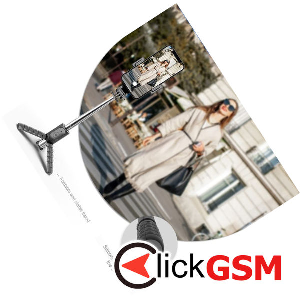 Techsuit - Mini Selfie Stick (Q10) - Stable Gimbal/Tripod with Bluetooth Remote Control, Fill Light, 360 Rotation, 68cm - Black