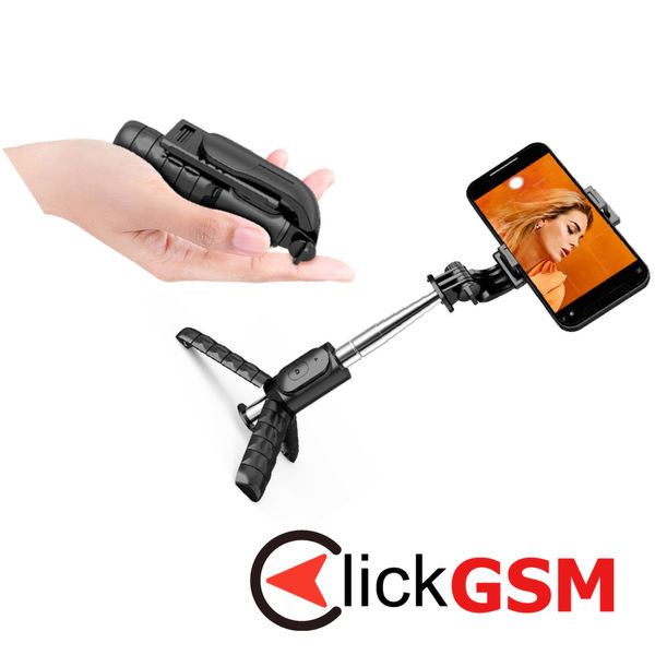 Techsuit - Mini Selfie Stick (Q11) - Stable Tripod with Bluetooth Remote Control, 360 Rotation, Stainless Steel, 74cm - Black