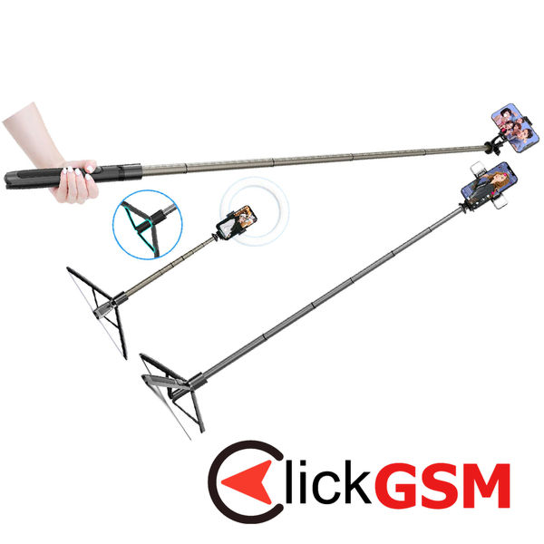 Techsuit - Selfie Stick (Q06) - Stable Tripod with Bluetooth Remote Control, Aluminium Alloy, 360 Rotation, 156cm - Black