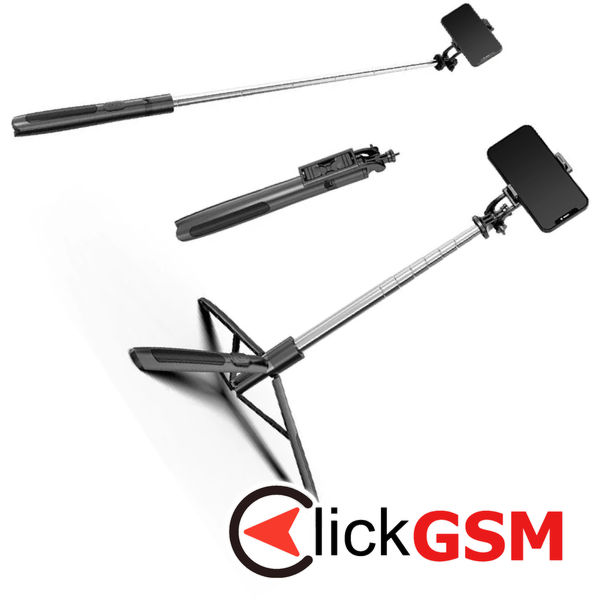 Techsuit - Selfie Stick (Q05) - Stable Tripod with Bluetooth Remote Control, 360 Rotation, Stainless Steel, 158cm - Black