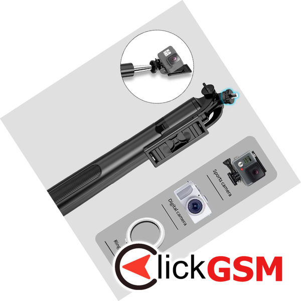 Techsuit - Selfie Stick (Q05) - Stable Tripod with Bluetooth Remote Control, 360 Rotation, Stainless Steel, 158cm - Black