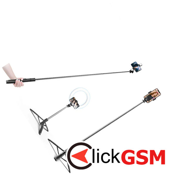 Techsuit - Selfie Stick (Q05) - Stable Tripod with Bluetooth Remote Control, 360 Rotation, Stainless Steel, 158cm - Black