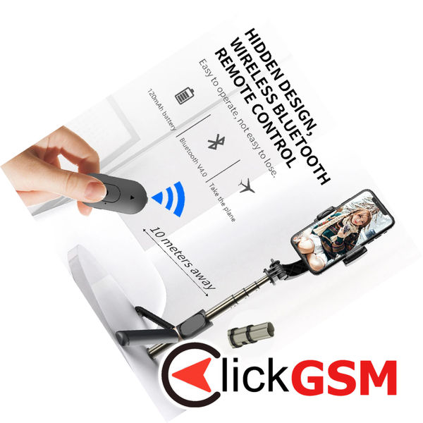 Techsuit - Selfie Stick (Q08) - Anti-Shake Tripod with Bluetooth Remote Control, 360 Rotation, Aluminium Alloy, 75cm - Black