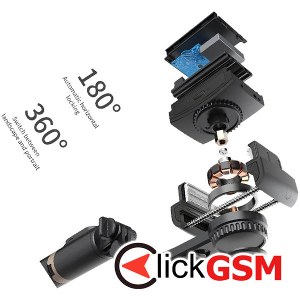 Techsuit - Selfie Stick (Q08) - Anti-Shake Tripod with Bluetooth Remote Control, 360 Rotation, Aluminium Alloy, 75cm - Black