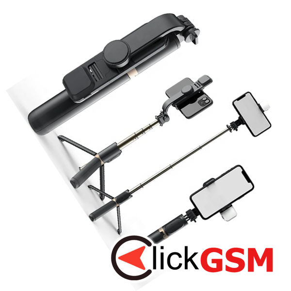 Techsuit - Selfie Stick (Q03s) - Stable Tripod with Bluetooth Remote Control and Fill Light, Aluminium Alloy, 76cm - Black