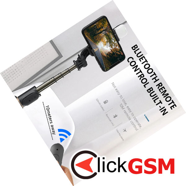 Techsuit - Selfie Stick (Q03s) - Stable Tripod with Bluetooth Remote Control and Fill Light, Aluminium Alloy, 76cm - Black