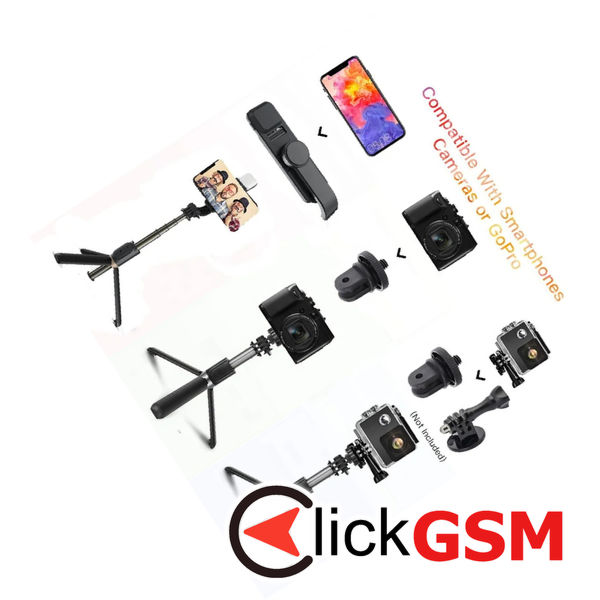 Techsuit - Selfie Stick (Q03s) - Stable Tripod with Bluetooth Remote Control and Fill Light, Aluminium Alloy, 76cm - Black