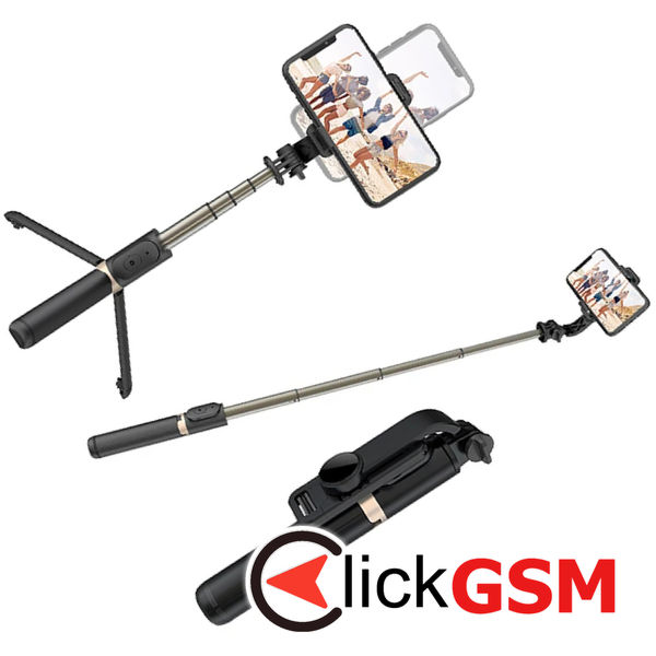 Techsuit - Selfie Stick (Q03) - Stable Tripod with Bluetooth Remote Control, Aluminium Alloy, 360 Rotation, 74cm - Black