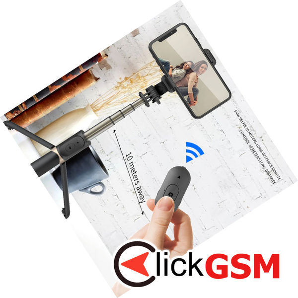 Techsuit - Selfie Stick (Q03) - Stable Tripod with Bluetooth Remote Control, Aluminium Alloy, 360 Rotation, 74cm - Black