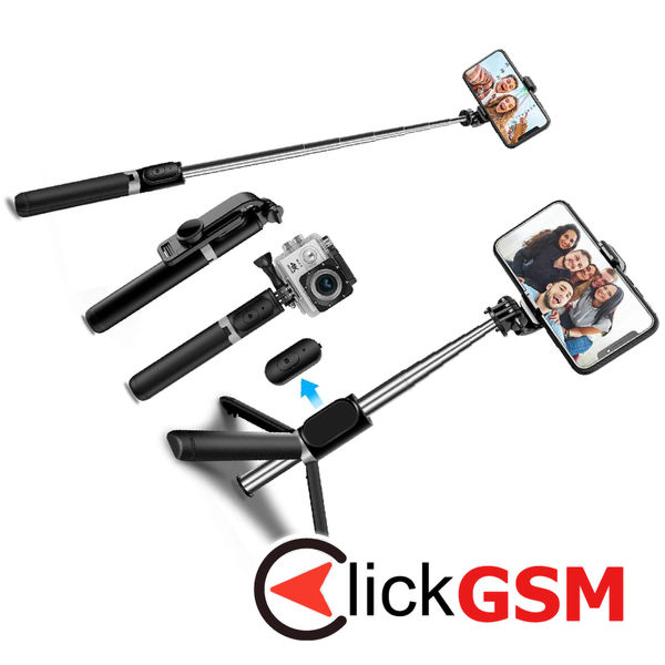 Techsuit - Selfie Stick (Q02) - Foldable Tripod with Bluetooth Remote Control, 360 Rotation, Stainless Steel, 103cm - Black