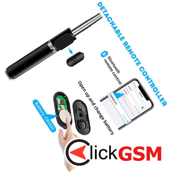 Techsuit - Selfie Stick (Q02) - Foldable Tripod with Bluetooth Remote Control, 360 Rotation, Stainless Steel, 103cm - Black