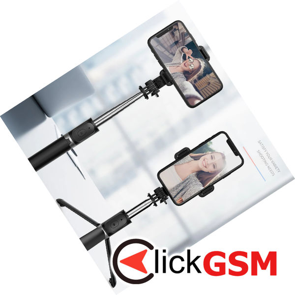 Techsuit - Selfie Stick (Q02) - Foldable Tripod with Bluetooth Remote Control, 360 Rotation, Stainless Steel, 103cm - Black