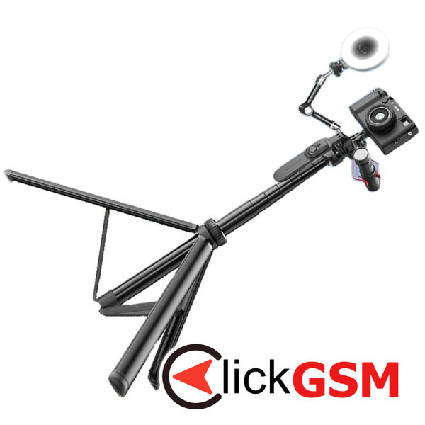 Techsuit - Selfie Stick (C05) - Large Ajustable Tripod with Bluetooth Remote Control, 360, Aluminium Alloy, 205cm - Black