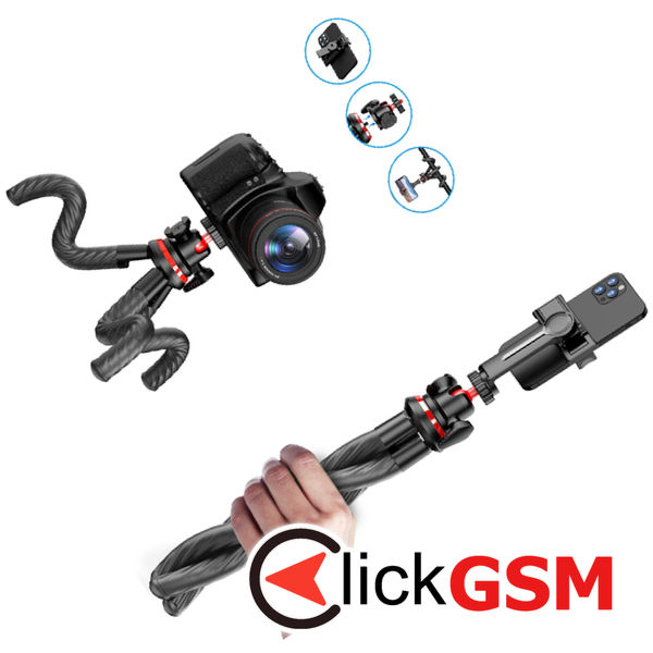 Techsuit - Selfie Stick (C02) - for Phones and Action Cameras, with Flexible Tripod, 43cm - Black