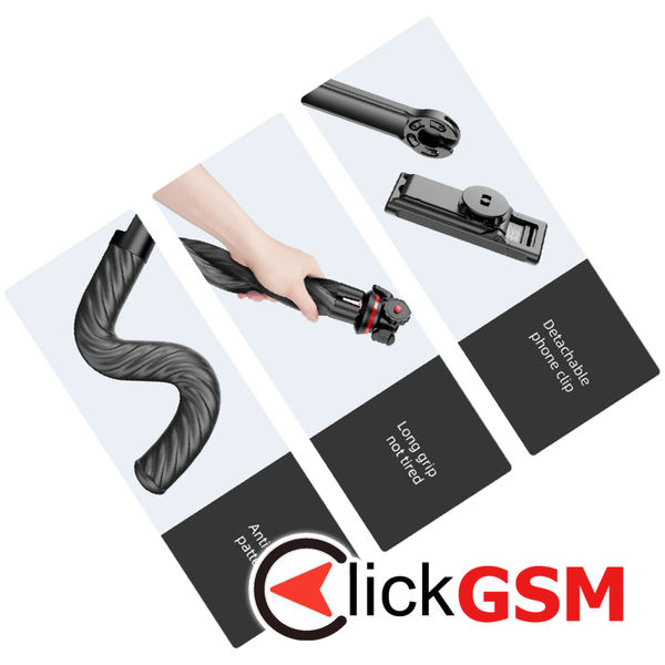 Techsuit - Selfie Stick (C02) - for Phones and Action Cameras, with Flexible Tripod, 43cm - Black