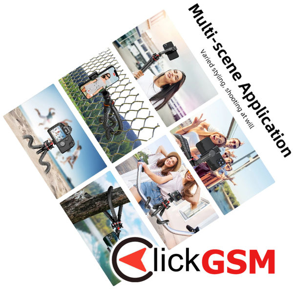 Techsuit - Selfie Stick (C02) - for Phones and Action Cameras, with Flexible Tripod, 43cm - Black