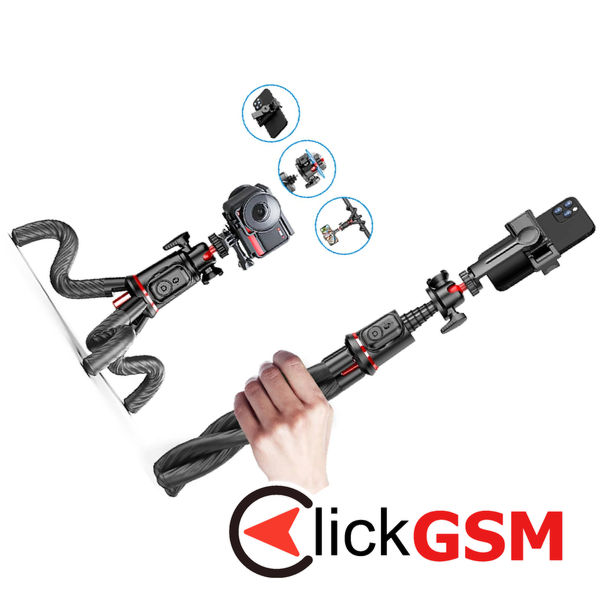 Techsuit - Selfie Stick (C03) - with Flexible Telescopic Pole Tripod, Remote Control, 360 Ball Head, 64cm - Black