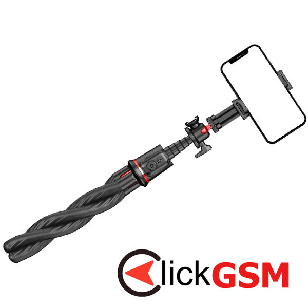 Techsuit - Selfie Stick (C03) - with Flexible Telescopic Pole Tripod, Remote Control, 360 Ball Head, 64cm - Black