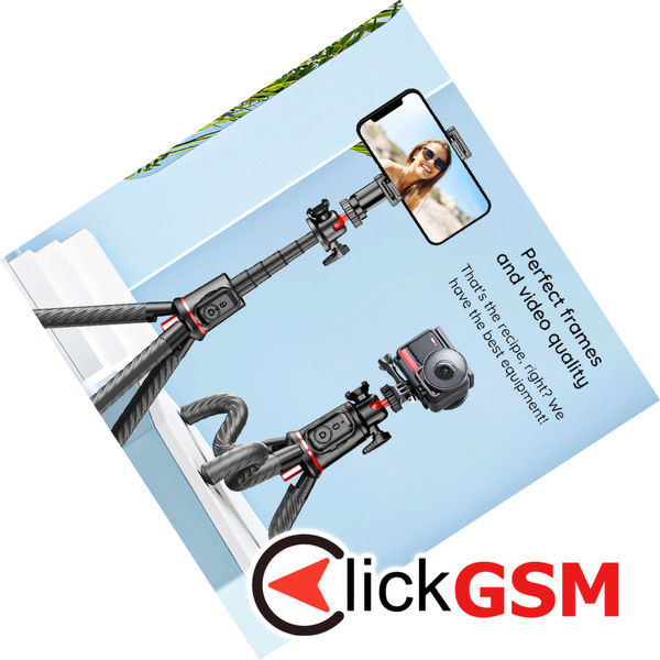 Techsuit - Selfie Stick (C03) - with Flexible Telescopic Pole Tripod, Remote Control, 360 Ball Head, 64cm - Black