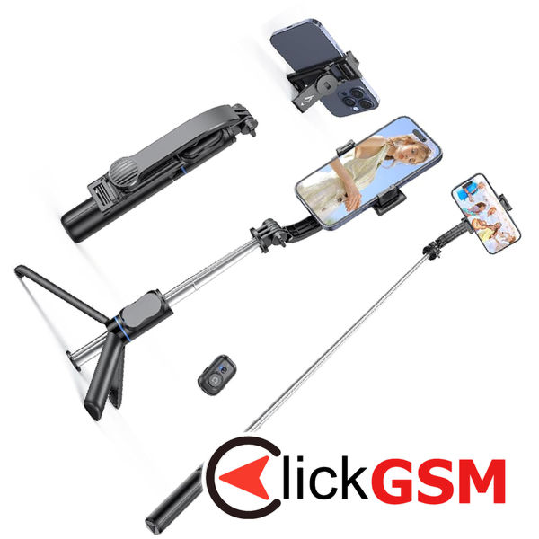 Techsuit - Selfie Stick (C01) - with Foldable Stable Tripod and Bluetooth Remote Control, 106cm - Black