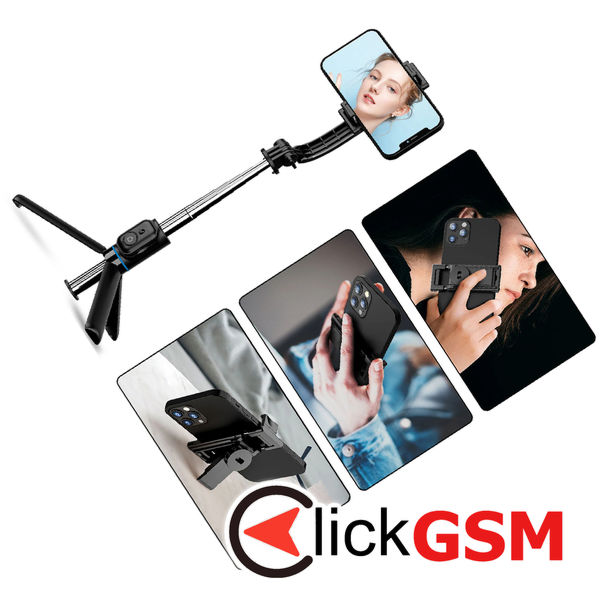 Techsuit - Selfie Stick (C01) - with Foldable Stable Tripod and Bluetooth Remote Control, 106cm - Black