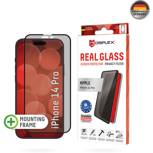 Displex - Premium Real Glass Privacy Full Cover - iPhone 14 Pro - Black