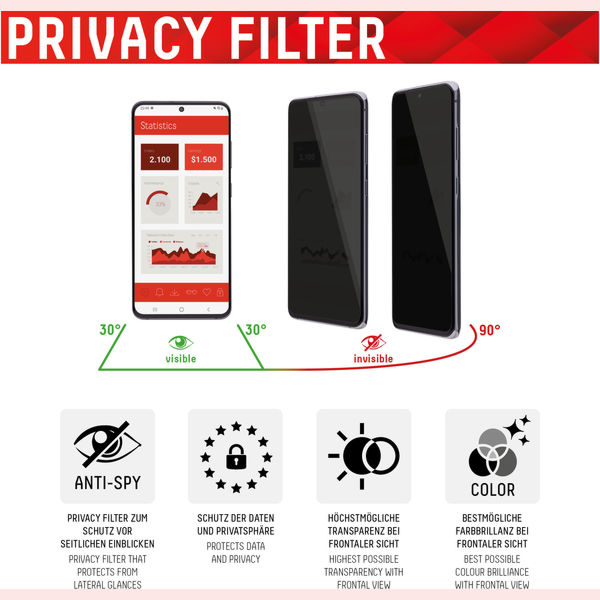 Displex - Premium Real Glass Privacy Full Cover - iPhone 14 Pro - Black