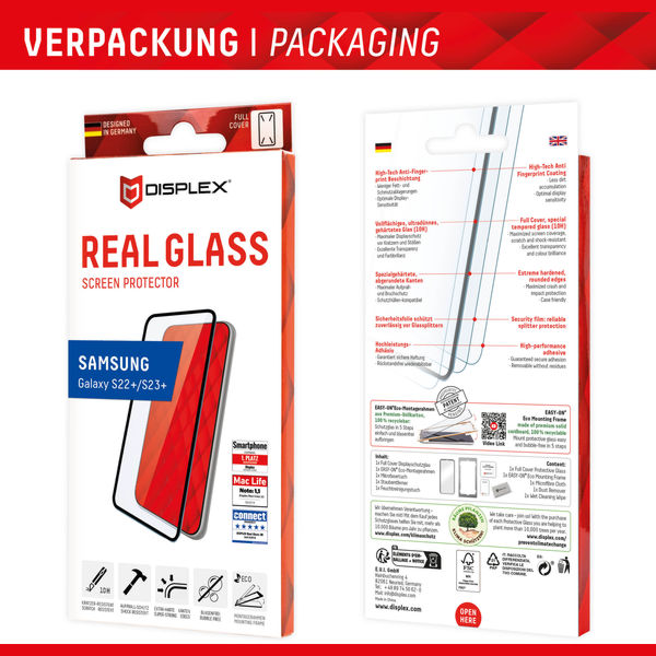 Displex - Premium Real Glass Full Cover - Samsung Galaxy S22 Plus 5G / S23 Plus - Black