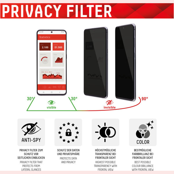 Displex - Premium Real Glass Privacy Full Cover - Samsung Galaxy S22 Plus 5G - Black